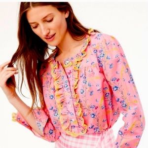 J. Crew poplin ruffle floral blouse